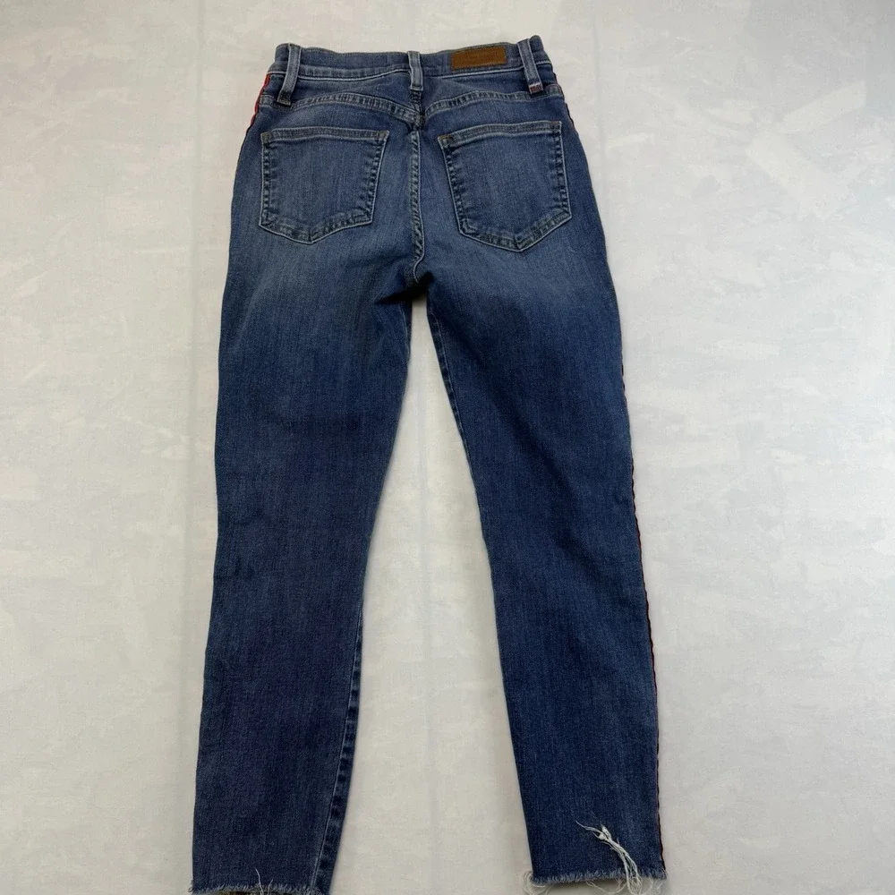 Etienne Marcel Dark Wash Red Ribbon Side Zipper Cropped Jeans Size 24 USA Made - Picture 6 of 6